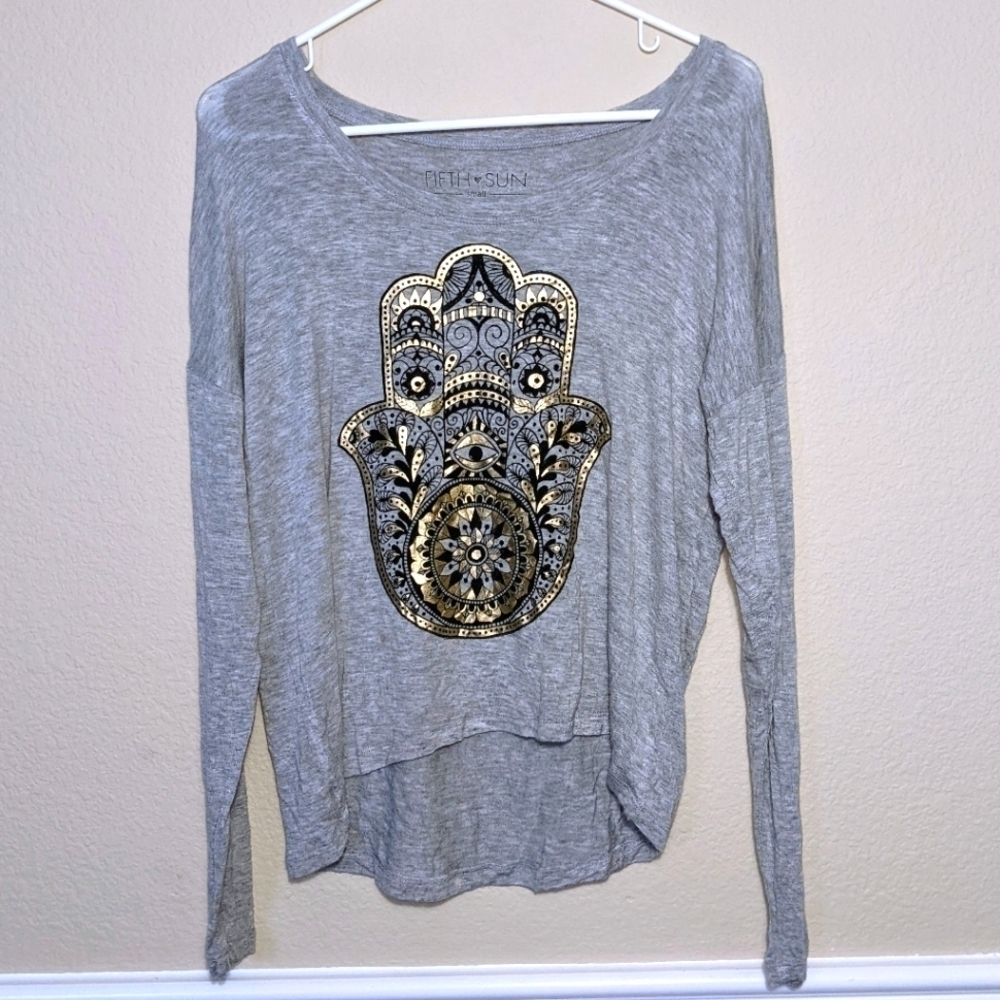 Gold Metallic Mandala Hand Comfy Long-sleeved Top